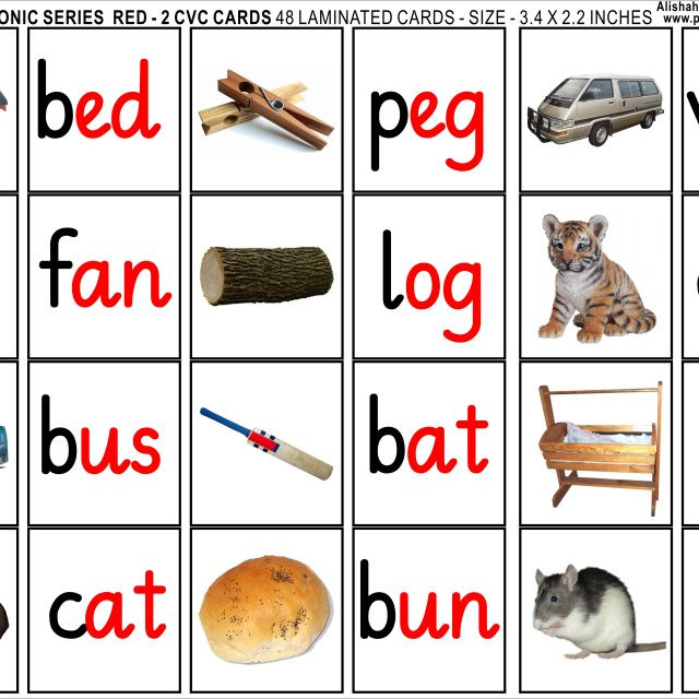 48 phonics cv c pics and word labels red 2