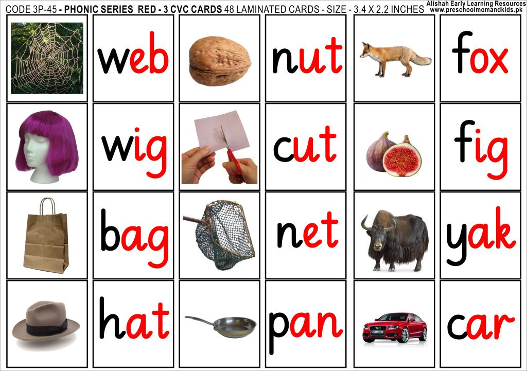 48 PHONIC C V C PICS AND WORD LABELS RED 3