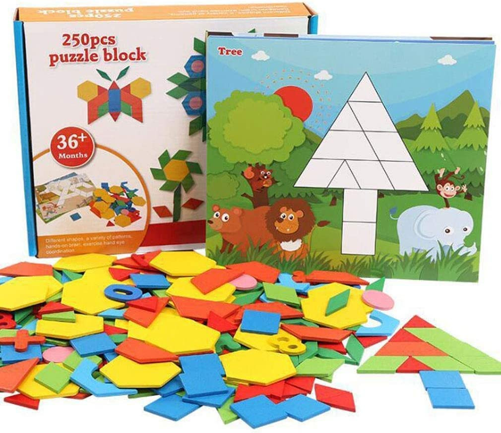 250Pcs Puzzle Wooden Pattern Blocks