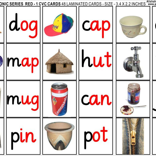 48 phonics c v c pics and word labels red 1