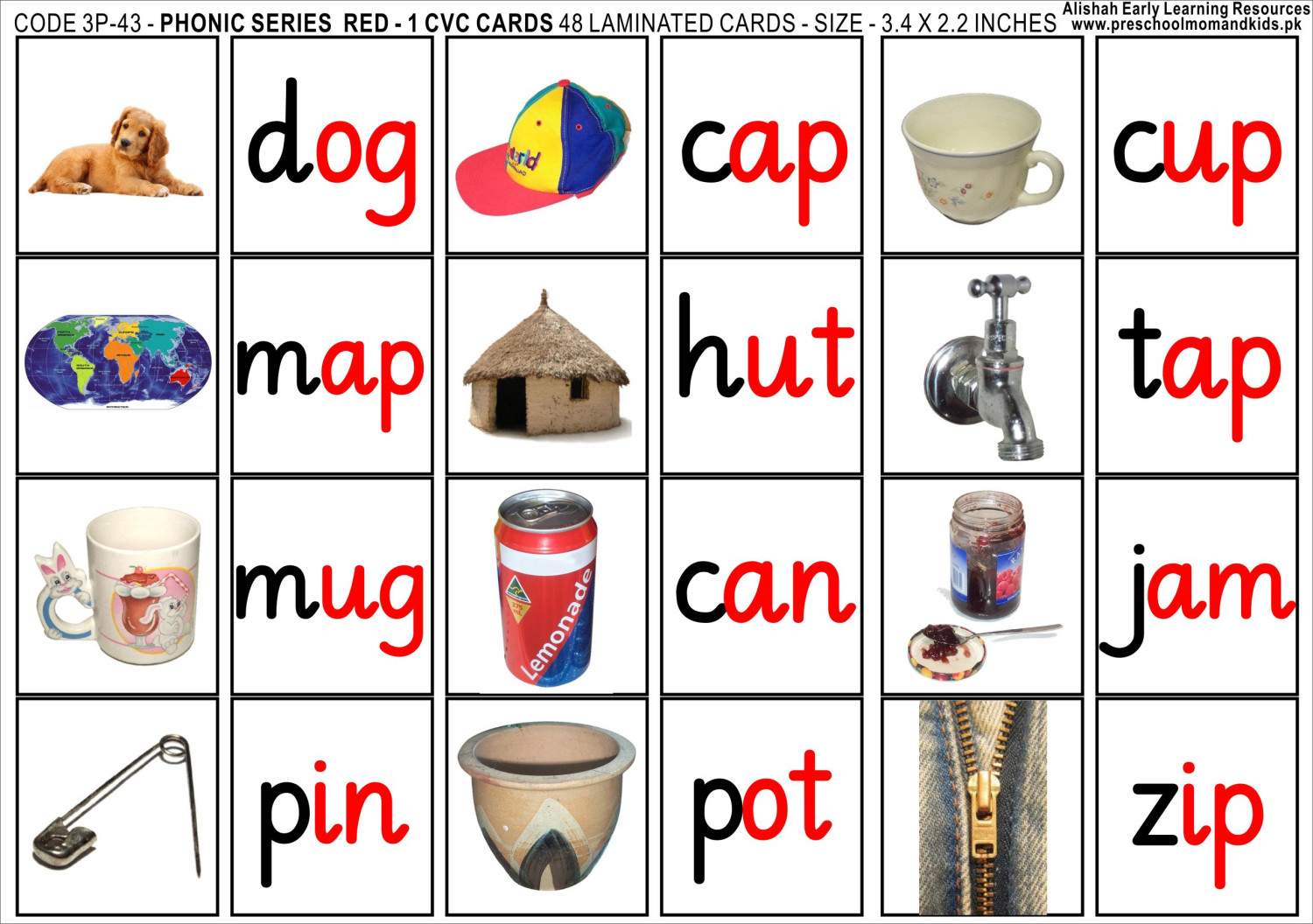 48 PHONIC C V C PICS AND WORD LABELS RED 1